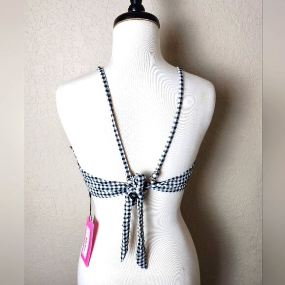 Betsey Johnson Underwire Bikini Ruffle Detail Swimsuit Black White Gingham XL - Picture 3 of 11